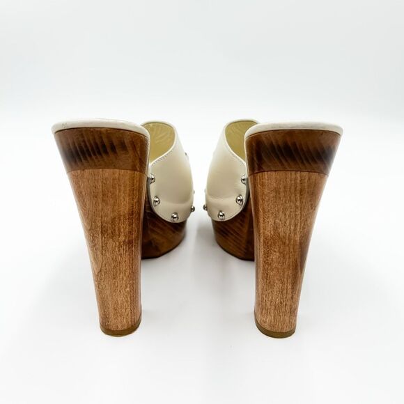 Gucci Horsebit White Mules Platform Leather Wooden Heels Sandals 38.5, 8.5 - Picture 7 of 15